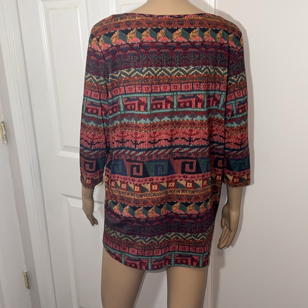 Peruvian Connections 100% Pima cotton Geometric Pattern Top - Picture 2 of 5